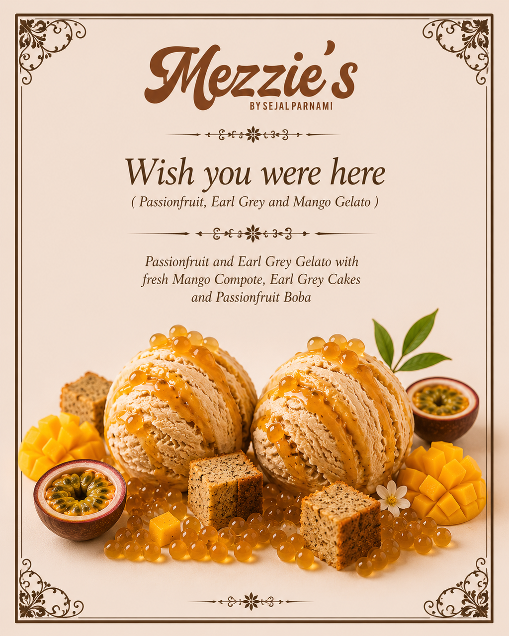 Wish You Were Here - Passion fruit, Earl Grey and Mango Gelato